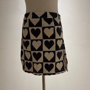 Heart Patterned Black and Cream Skirt